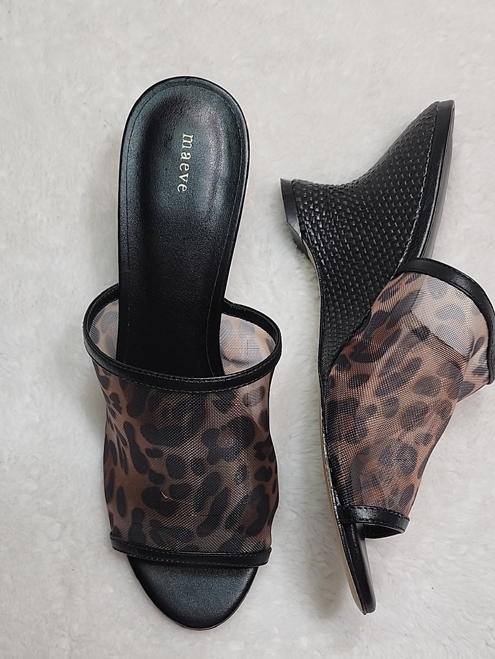 Anthropologie Maeve leopard print mesh mule wedge heels Size 7 - Picture 14 of 16